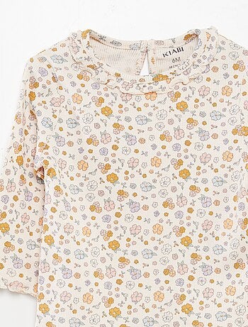 Camiseta de punto de canalé con volante en el cuello