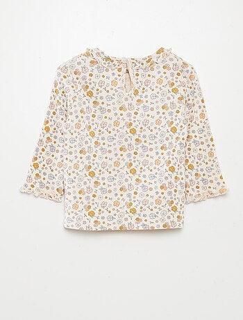Camiseta de punto de canalé con volante en el cuello