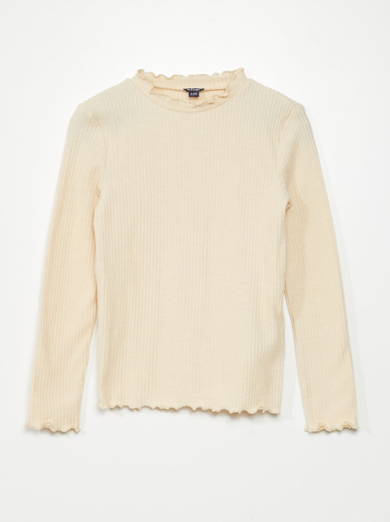 Camiseta de punto de canalé con volantes BEIGE - Kiabi