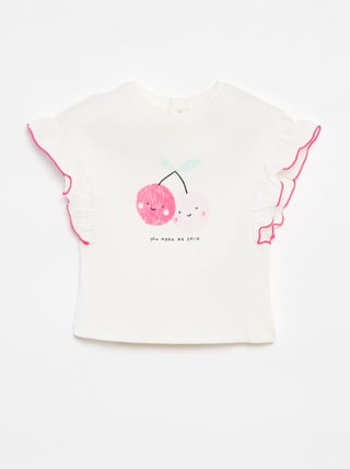Camiseta de punto de canalé con volantes en las mangas