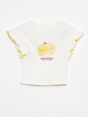 Camiseta de punto de canalé con volantes en las mangas