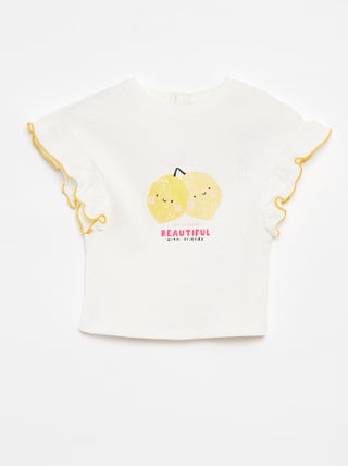 Camiseta de punto de canalé con volantes en las mangas