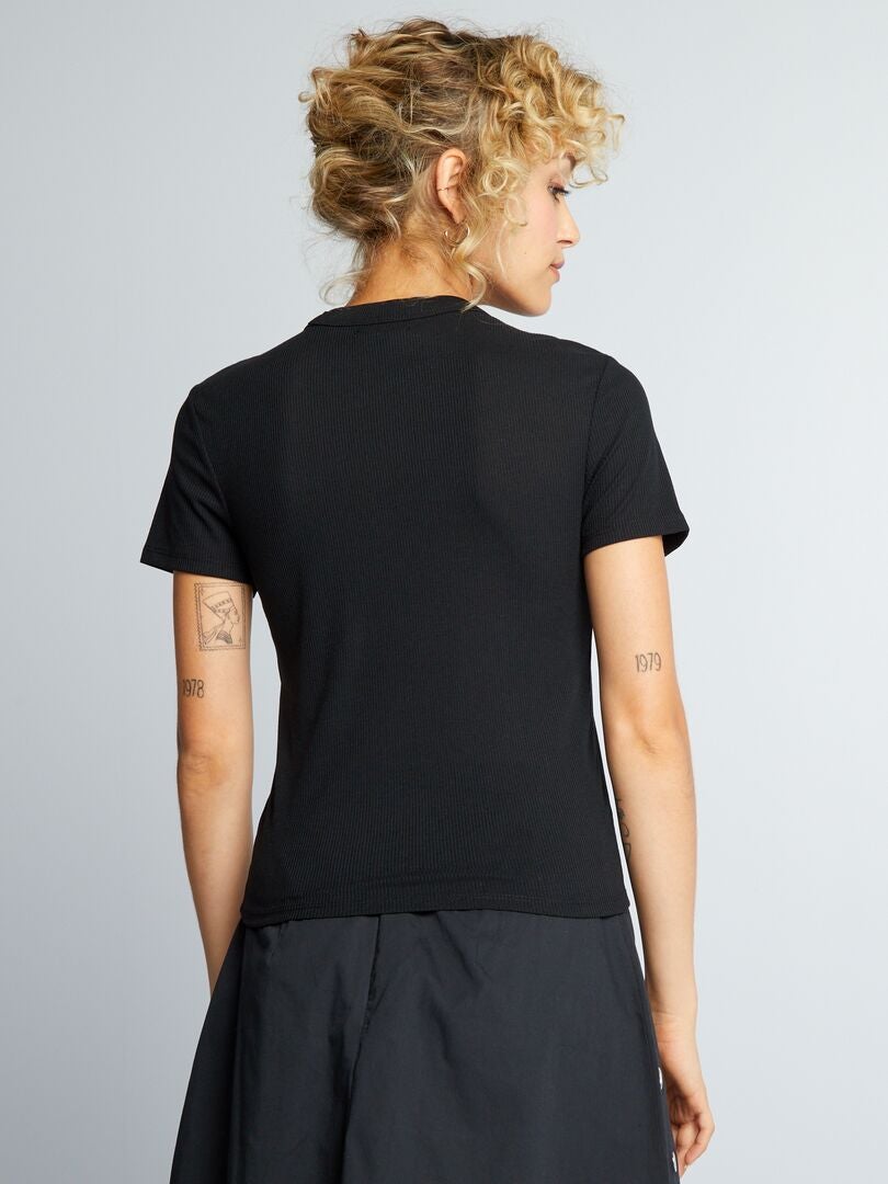Camiseta de punto de canalé negro - Kiabi