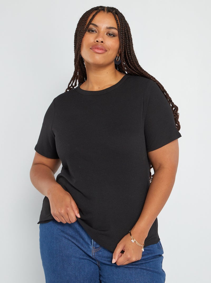 Camiseta de punto de canalé Negro - Kiabi