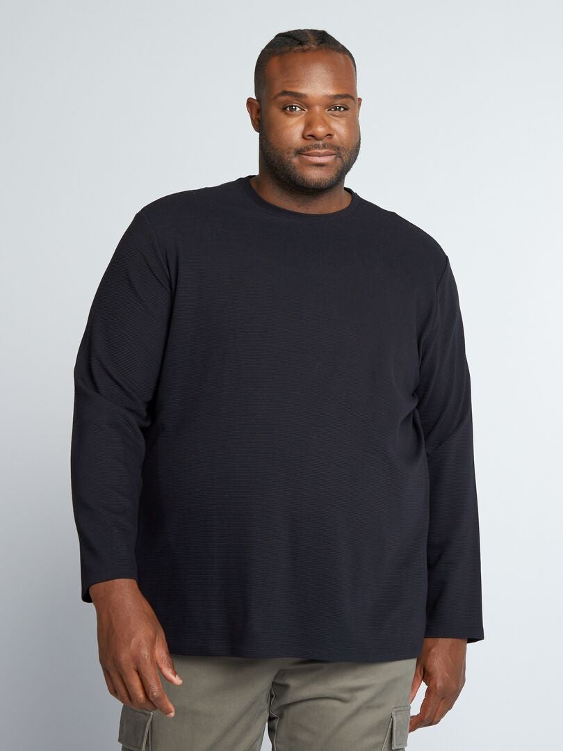 Camiseta de punto de canalé negro - Kiabi