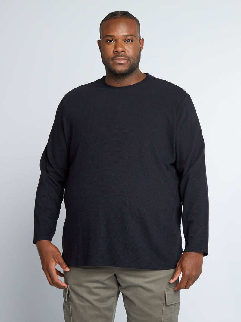 Camiseta de punto de canalé negro - Kiabi