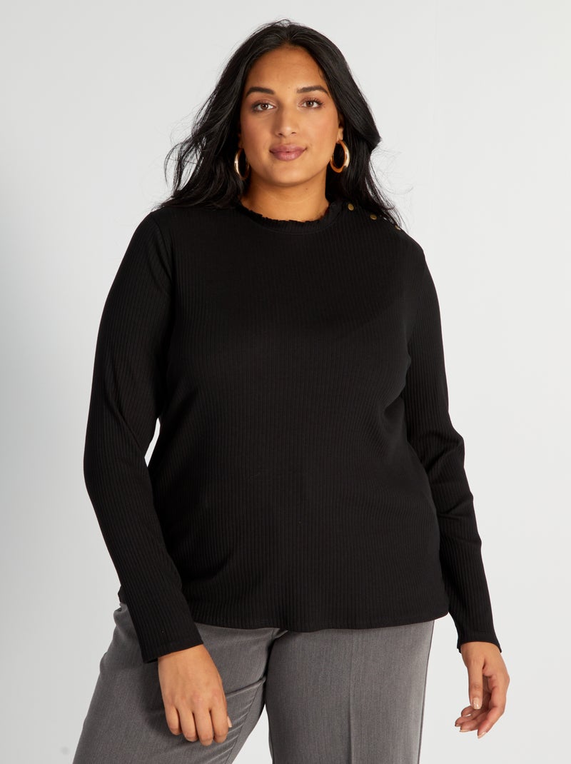 Camiseta de punto de canalé negro - Kiabi