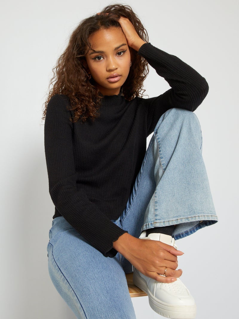 Camiseta de punto de canalé Negro - Kiabi