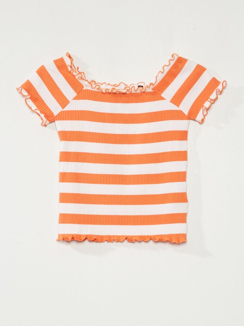 Camiseta de punto de canalé 'rayas' a rayas naranja - Kiabi