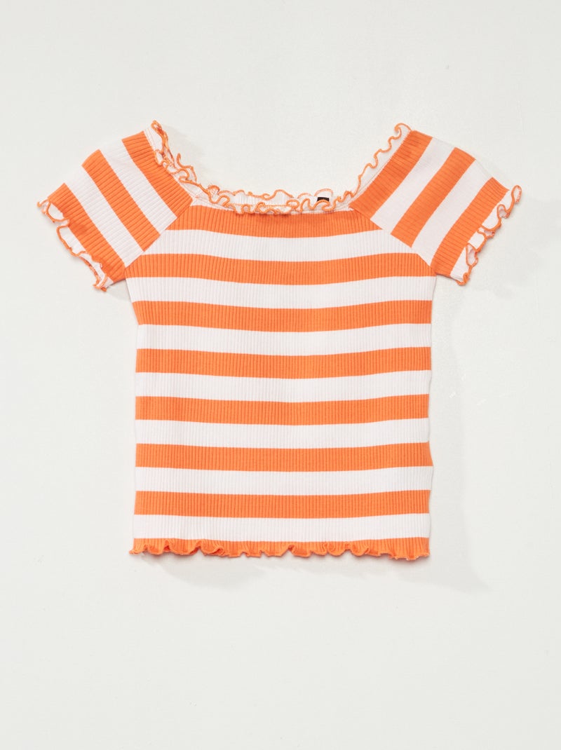 Camiseta de punto de canalé 'rayas' a rayas naranja - Kiabi