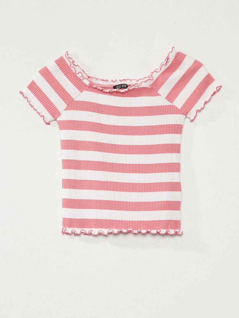 Camiseta de punto de canalé 'rayas' a rayas rosa - Kiabi
