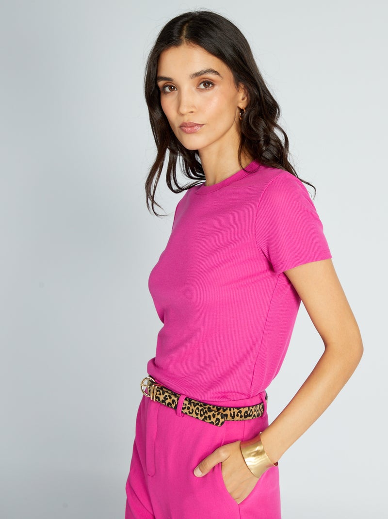 Camiseta de punto de canalé Rosa - Kiabi