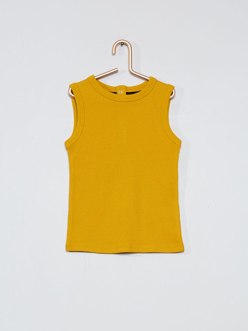 Camiseta de punto de canalé sin mangas amarillo bronce - Kiabi