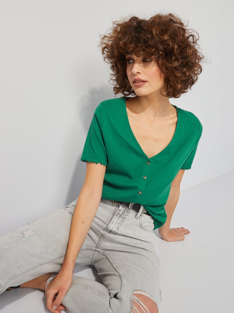 Camiseta de punto de canalé VERDE - Kiabi