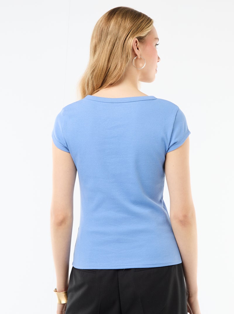 Camiseta de punto de canalé y manga corta Azul - Kiabi