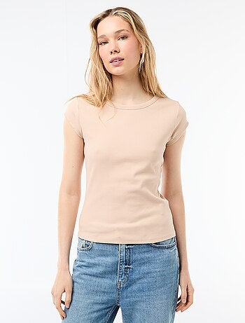 Camiseta de punto de canalé y manga corta