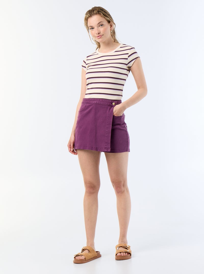 Camiseta de punto de canalé y manga corta Blanco - Kiabi