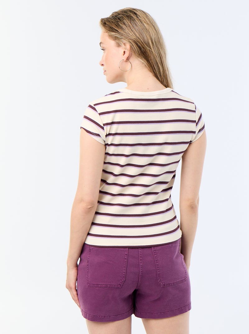 Camiseta de punto de canalé y manga corta Blanco - Kiabi