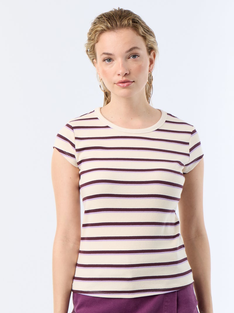 Camiseta de punto de canalé y manga corta Blanco - Kiabi