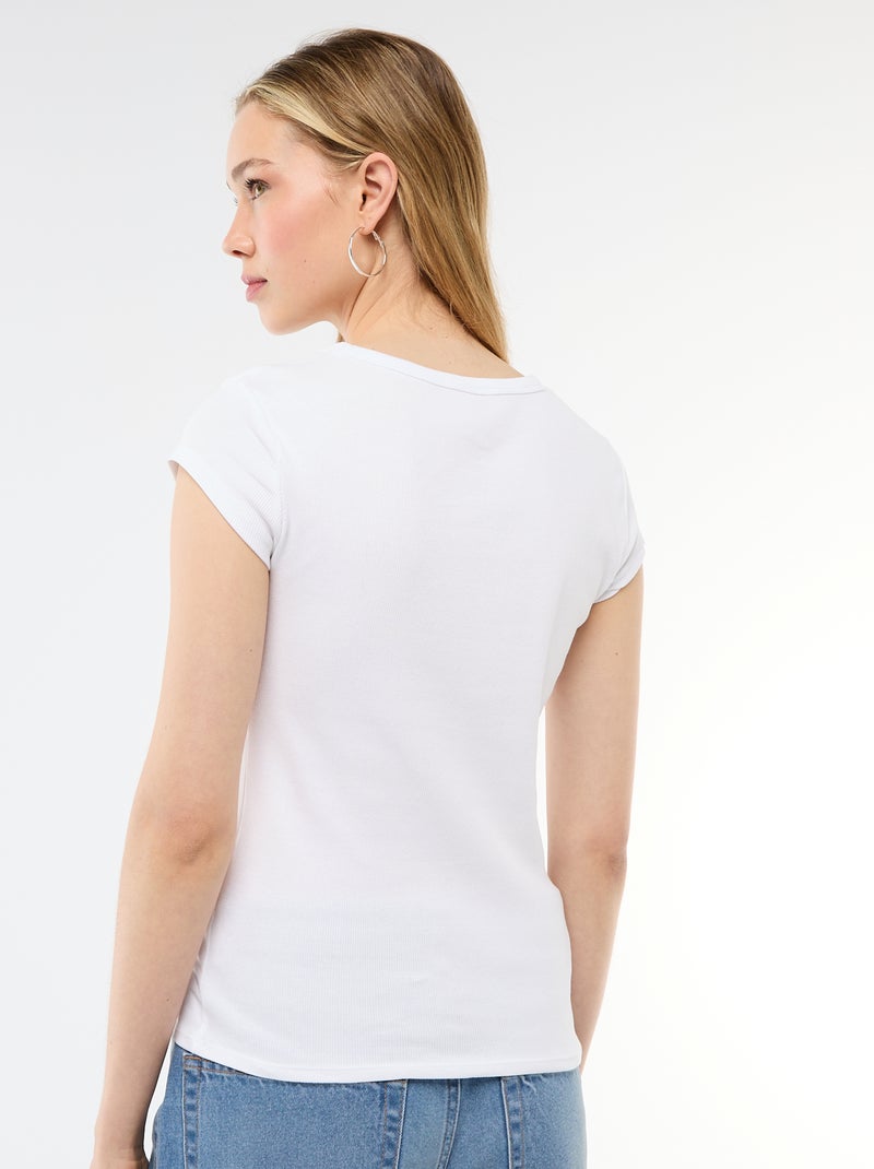 Camiseta de punto de canalé y manga corta Blanco - Kiabi
