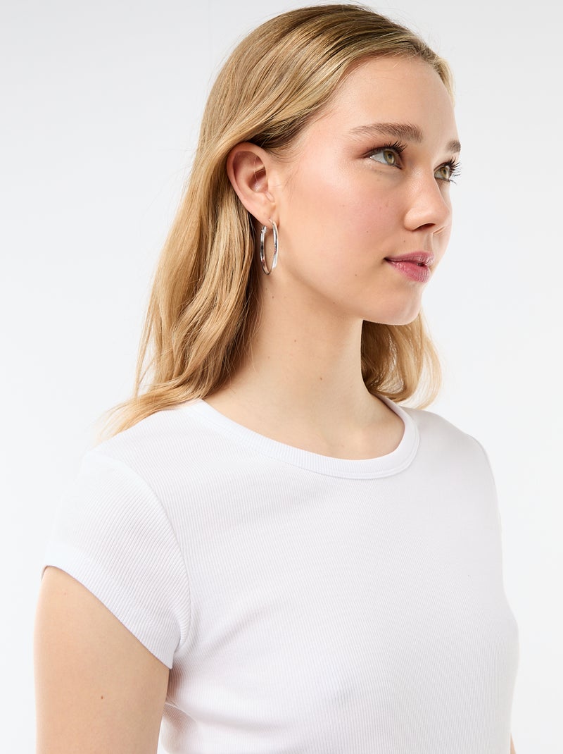 Camiseta de punto de canalé y manga corta Blanco - Kiabi