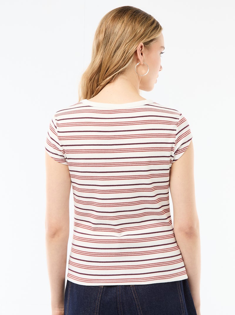 Camiseta de punto de canalé y manga corta Blanco - Kiabi