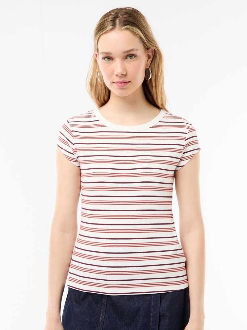 Camiseta de punto de canalé y manga corta Blanco - Kiabi