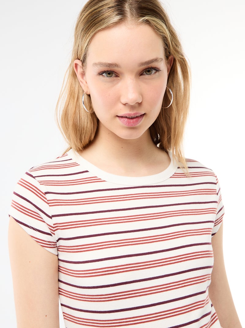 Camiseta de punto de canalé y manga corta Blanco - Kiabi