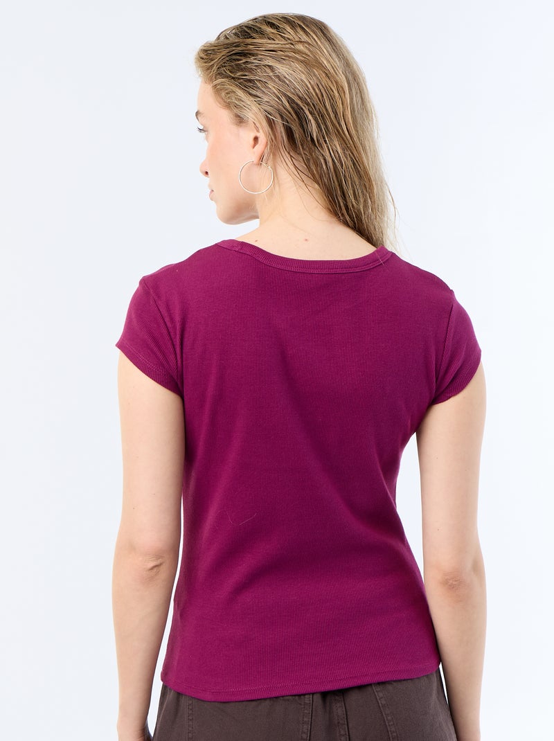 Camiseta de punto de canalé y manga corta Purpura - Kiabi