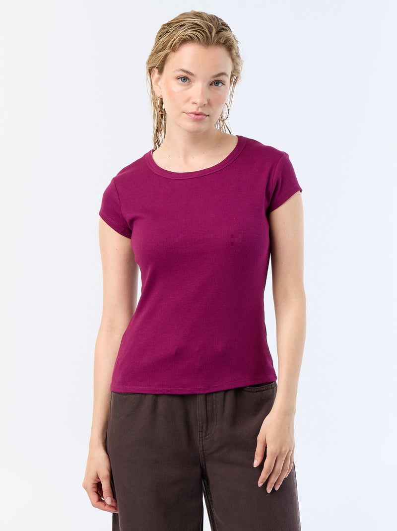 Camiseta de punto de canalé y manga corta Purpura - Kiabi