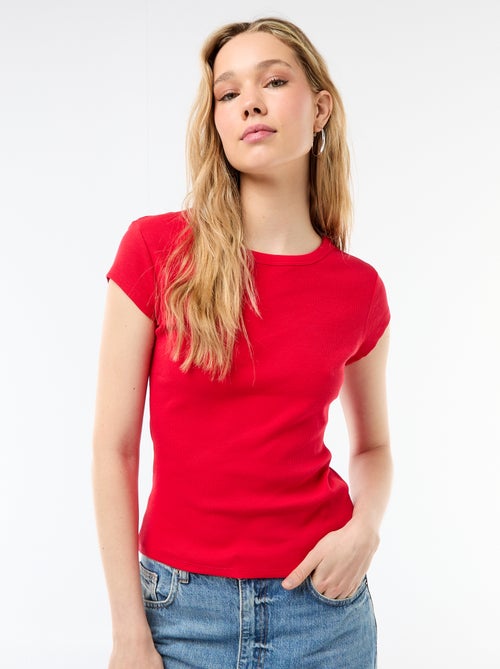 Camiseta de punto de canalé y manga corta - Kiabi