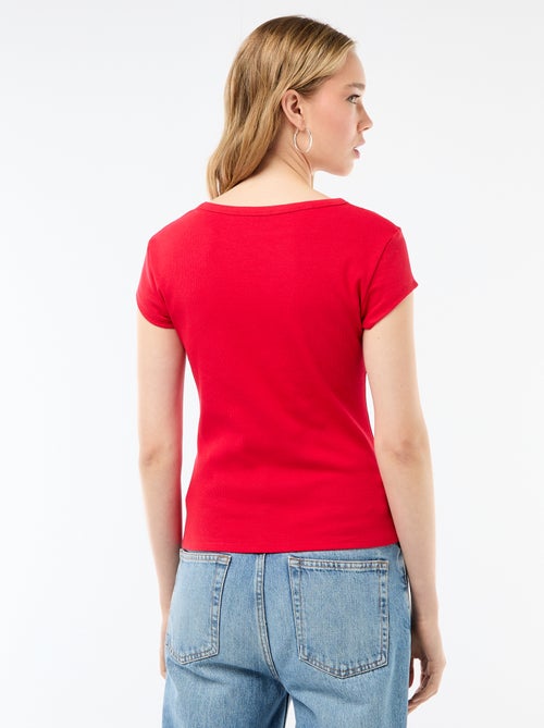 Camiseta de punto de canalé y manga corta - Kiabi