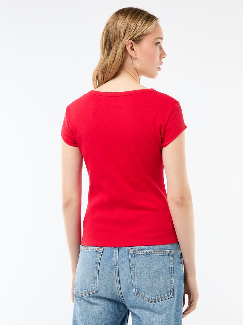Camiseta de punto de canalé y manga corta Rojo - Kiabi