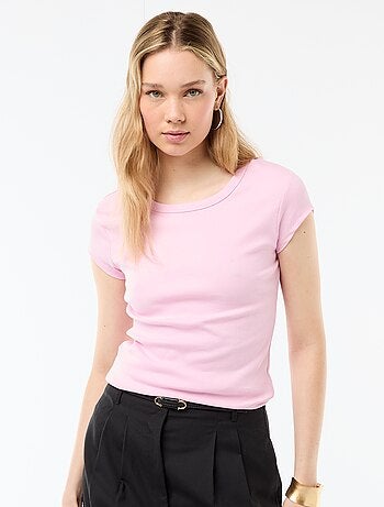 Camiseta de punto de canalé y manga corta