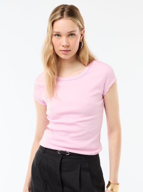Camiseta de punto de canalé y manga corta - Kiabi