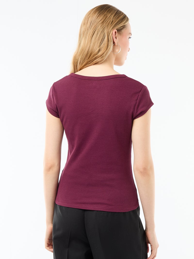 Camiseta de punto de canalé y manga corta Rosa - Kiabi