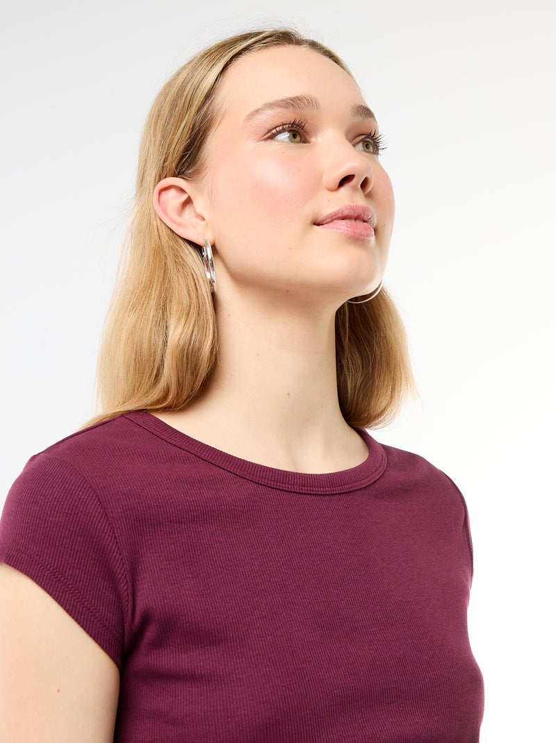 Camiseta de punto de canalé y manga corta Rosa - Kiabi