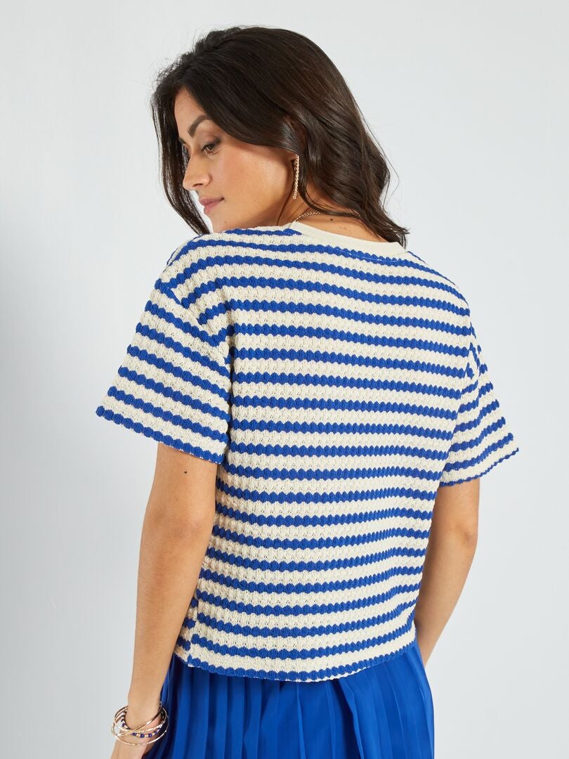 Camiseta de punto de croché a rayas Azul rayas - Kiabi