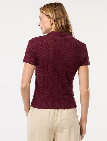 Camiseta de punto de croché con cuello de polo