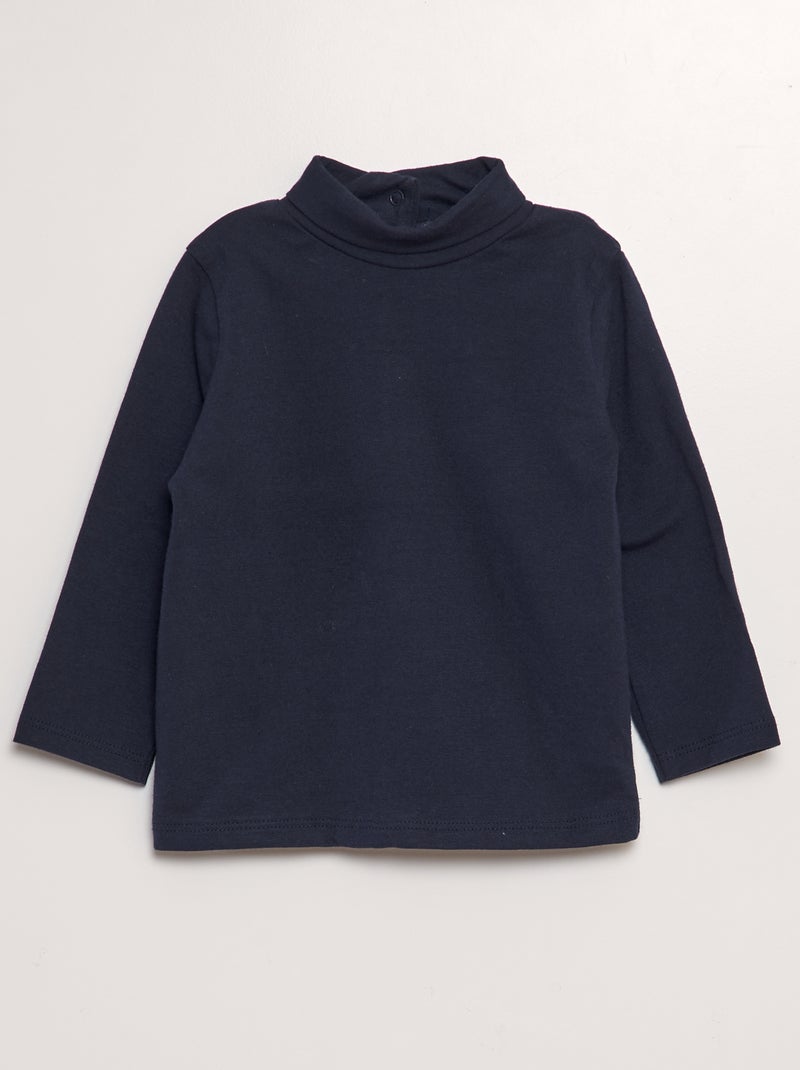 Camiseta de punto de cuello alto azul - Kiabi