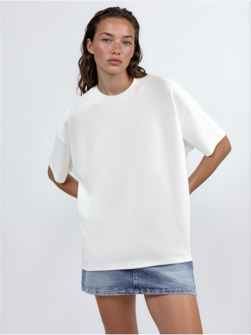 Camiseta de punto de cuello redondo de gran tamaño hiccup Blanco roto - Kiabi