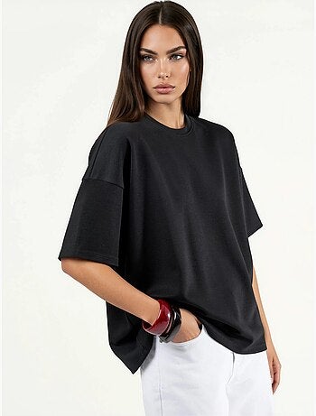 Camiseta de punto de cuello redondo de gran tamaño hiccup