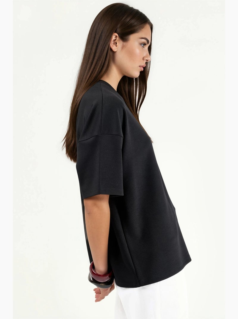 Camiseta de punto de cuello redondo de gran tamaño hiccup Negro - Kiabi
