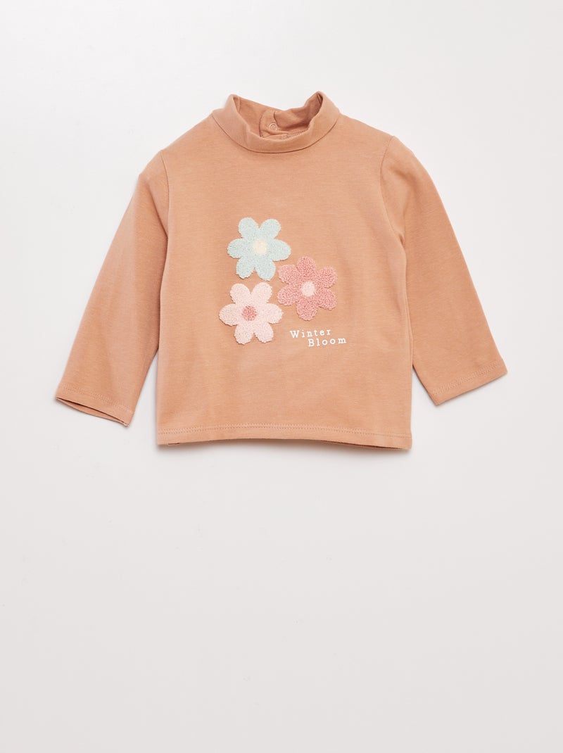 Camiseta de punto de cuello vuelto con adorno de rizo BEIGE - Kiabi