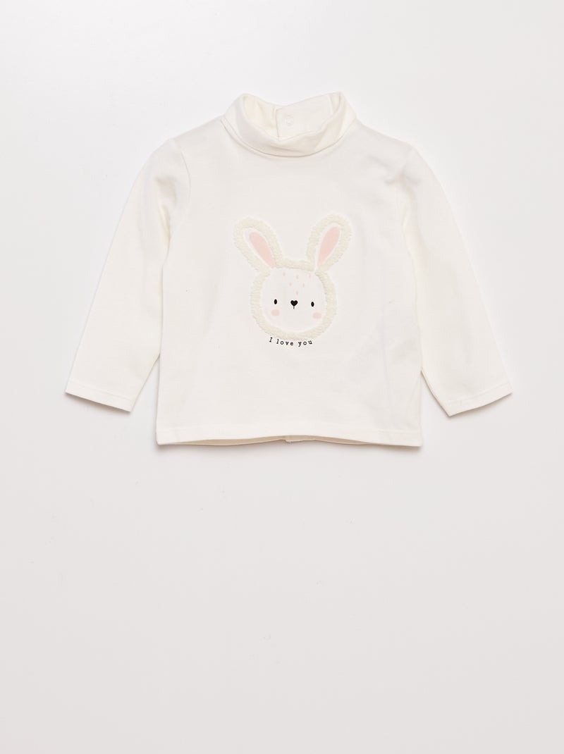 Camiseta de punto de cuello vuelto con adorno de rizo BLANCO - Kiabi