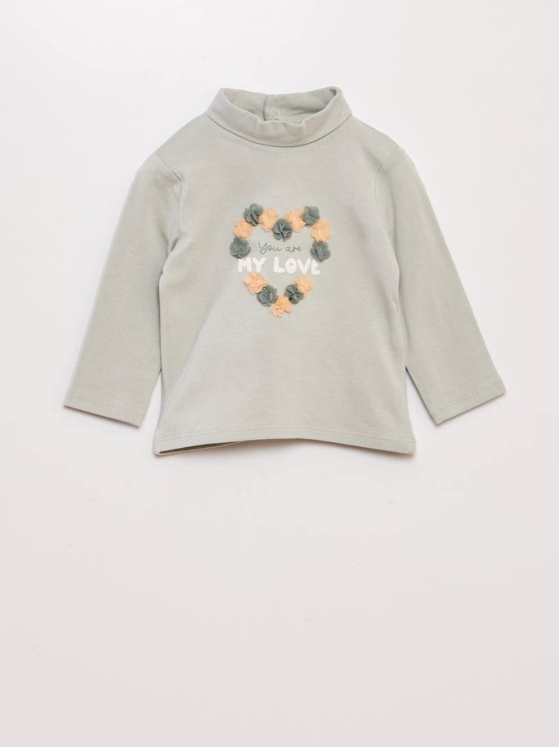 Camiseta de punto de cuello vuelto con adorno de rizo VERDE - Kiabi