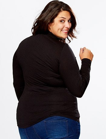 Tallas grandes mujer - Camiseta de punto de cuello vuelto - Kiabi