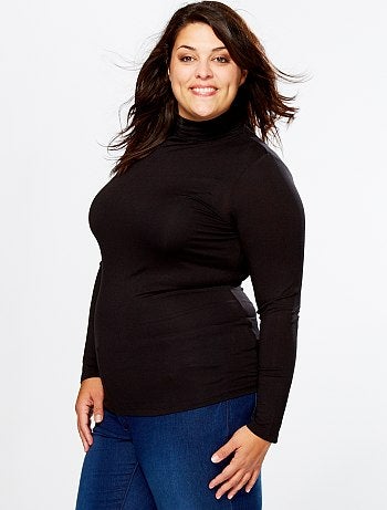 Tallas grandes mujer - Camiseta de punto de cuello vuelto - Kiabi
