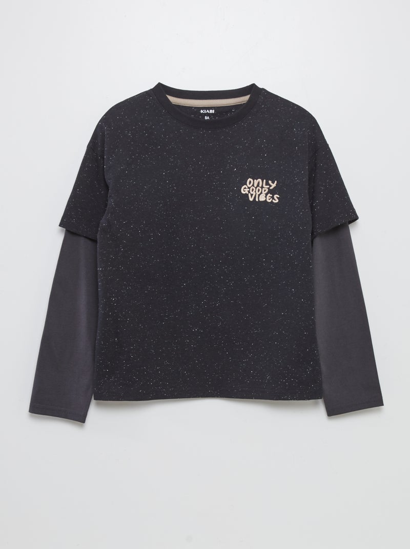 Camiseta de punto de doble manga NEGRO - Kiabi