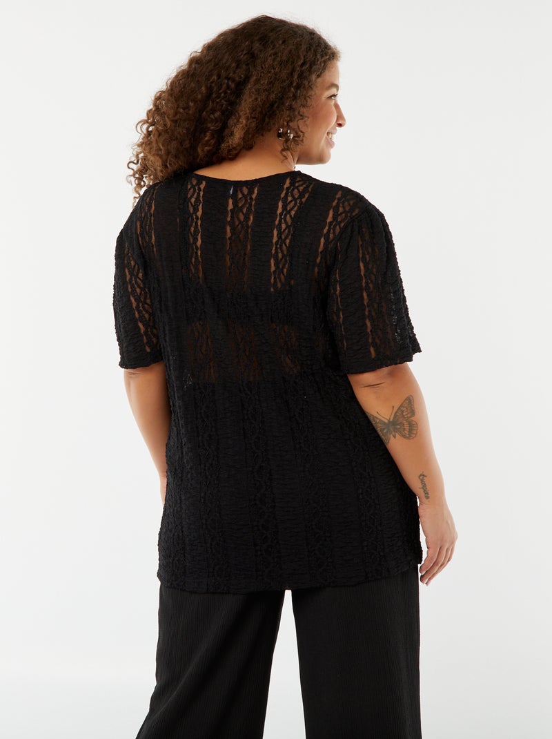 Camiseta de punto de encaje de manga corta negro - Kiabi